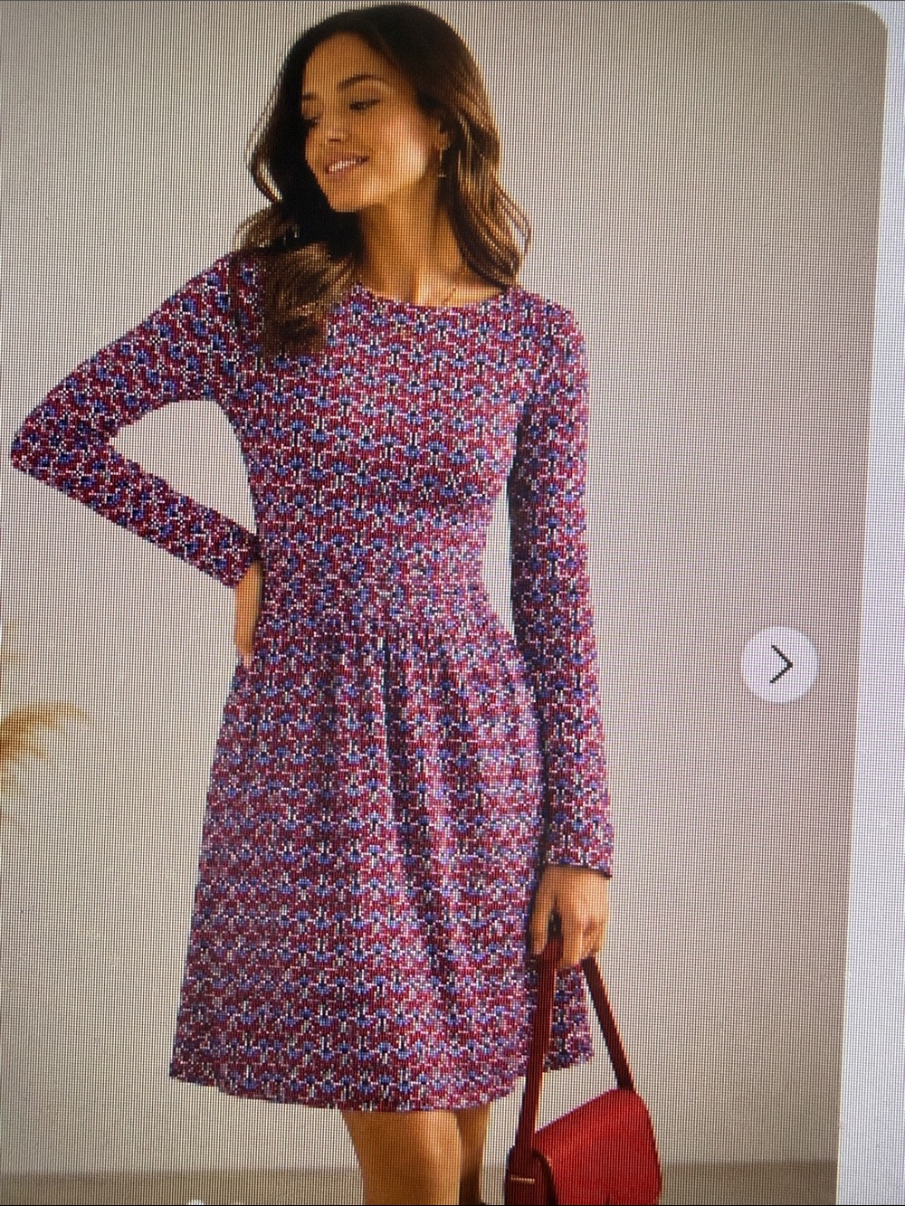 Boden Abigail Jersey Red Blue Wht Long-Sleeve Floral Geometric Printed Dress 12L